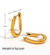 Joolim 18K Gold Plated Wholesale Waterproof Fashion Elegant Irregular U-Shaped Pearl Huggie Earring Stainless Steel Jewelry