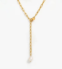 Joolim Jewelry 18K Gold Plated Fresh Water Pearl Pendant Adjustable Necklace Trendy Paper Pin Chain Stainless Steel Wholesale