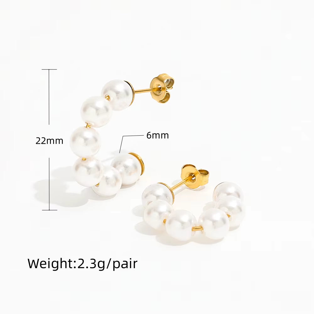 Joolim Jewelry round Glass Pearl Hoop Earring 18K Gold Plated Stainless Steel Women Earring for Women
