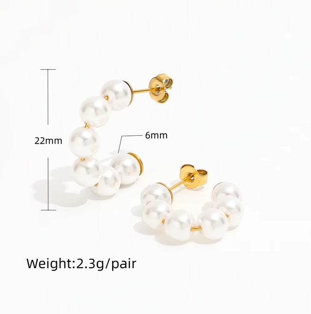 Joolim Jewelry round Glass Pearl Hoop Earring 18K Gold Plated Stainless Steel Women Earring for Women