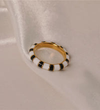 Joolim Jewelry 18K Gold Plated Black White Zebra Enamel Stainless Steel Rings for Women Tarnish Free