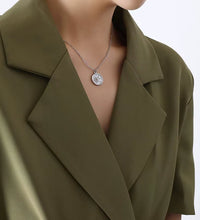 Joolim Jewelry 18K Gold Plated Sun Burst Moon Zirconia Coin Pendant O-Shape Chain Stainless Steel Necklace for Women