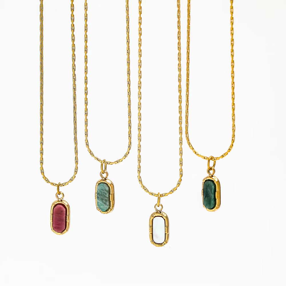JOOLIM High End Stainless Steel Oval Colorful Natrual Stone Pendant Necklace 18K Gold Plated Jewelry Wholesale