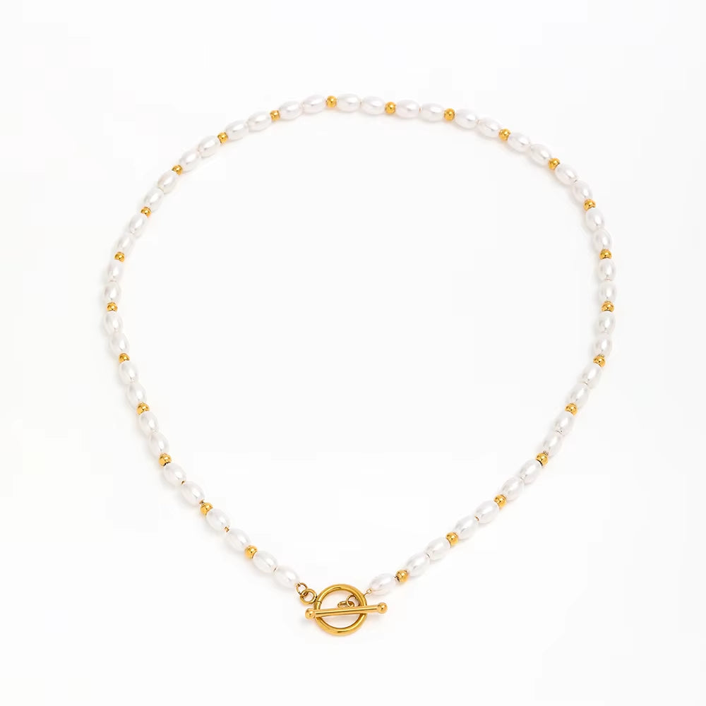 Joolim 18K Gold Plated Stainless Steel Pearl String Toggle Necklace Jewelry Wholesale Tarnish Free & Waterproof