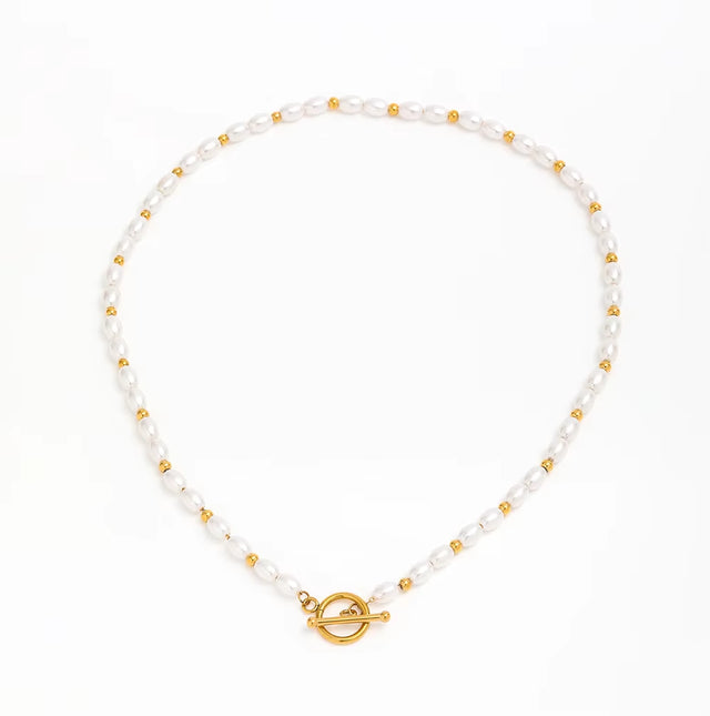 Joolim 18K Gold Plated Stainless Steel Pearl String Toggle Necklace Jewelry Wholesale Tarnish Free & Waterproof
