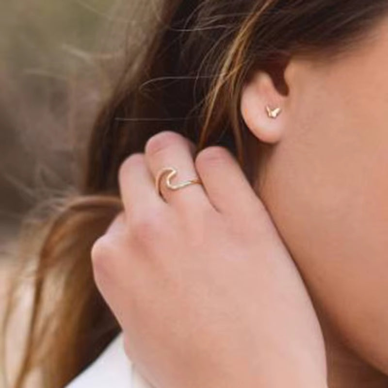 Joolim Jewelry 18K Gold Plated Stainless Steel Line Waved Sea Gull Rings for Women