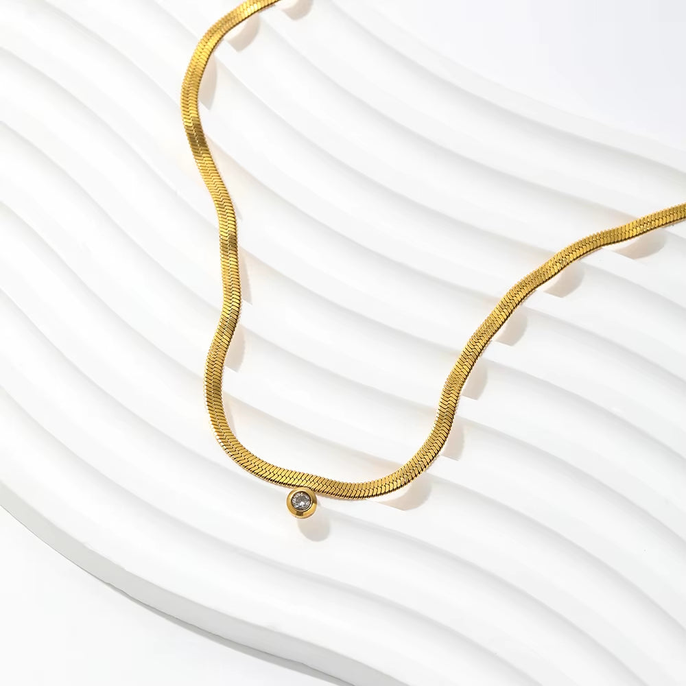 Joolim 18K Gold Plated Jewelry Dainty Zirconia Weld Snake Chain Necklace Stainless Steel Jewelry