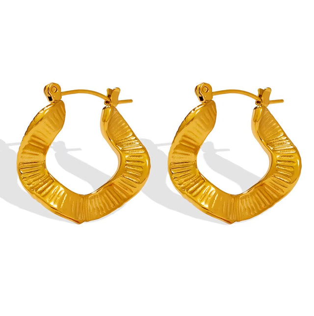 2022 Jewelry Trendy Earring 18K Gold Plated Irregular Waved Texure Hoop Earrings Stainless Steel Jewelry for Women