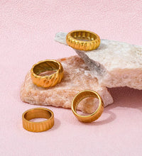 High End 18K PVD Gold Plated Stylish Gear Band Rings for Women Stainless Steel Jewelry Tarnish Free Jewelry