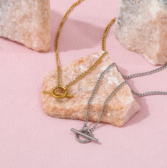 Joolim 18K Gold Plated Dainty Curb Chain Toggle Necklace Stainless Steel Necklace Jewelry Wholesale