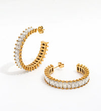 Luxury High Quality CZ Pave Party Chunky Big Crystal Hoop Earring Stainless Steel Jewelry