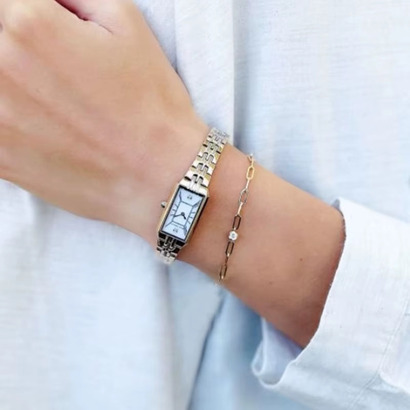 18K PVD Gold Plated Waterproof Stainless Steel Paper Clip Chain round Zirconia Bracelet for Women Wholesale Jewelry