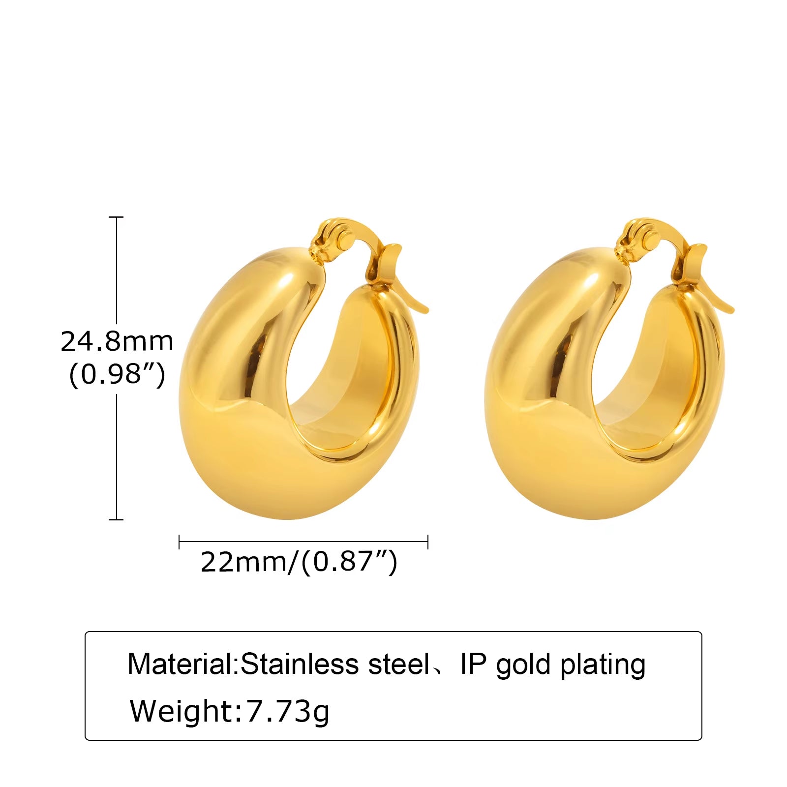 JOOLIM High End Gold 18K Gold Plated Lightweight Hollow Chunky Statement Stainless Steel Hoop Earrings