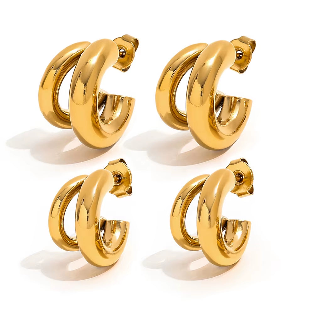 Joolim 18K Gold Plated Wholesale Waterproof&Tarnish Free Fashion Versatile Simple Double C Hoop Earring Stainless Steel Jewelry