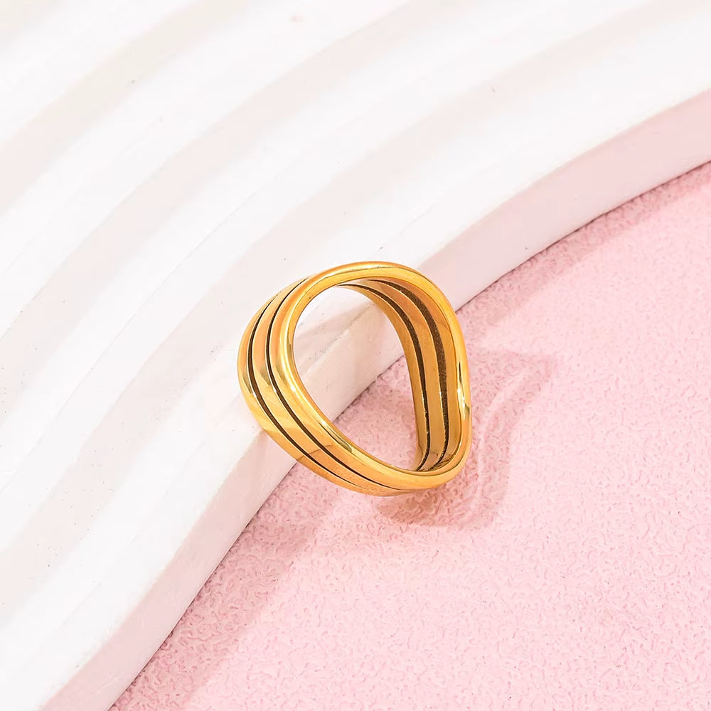 Joolim High End 18K Gold Plated Three Layer Hollow Waved Ring for Women Finger Ring Wholesale