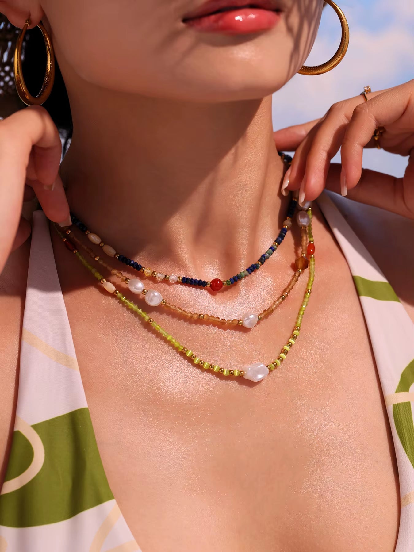 New Trendy Natural Stone Imitation Pearl Stainless Steel Pedant Necklace Waterproof Fashion Jewelry