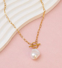 Joolim Jewelry 18K Gold Plated Shell Baroque Pearl Pendant Toggle Paper Pin Necklace Stainless Steel Jewelry