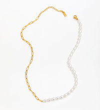 Waterproof & Tarnish Free 18K Gold Plated Paper Clip Freshwater Pearl Joint Necklace Trendy Stainless Steel Jewelry Wholesale