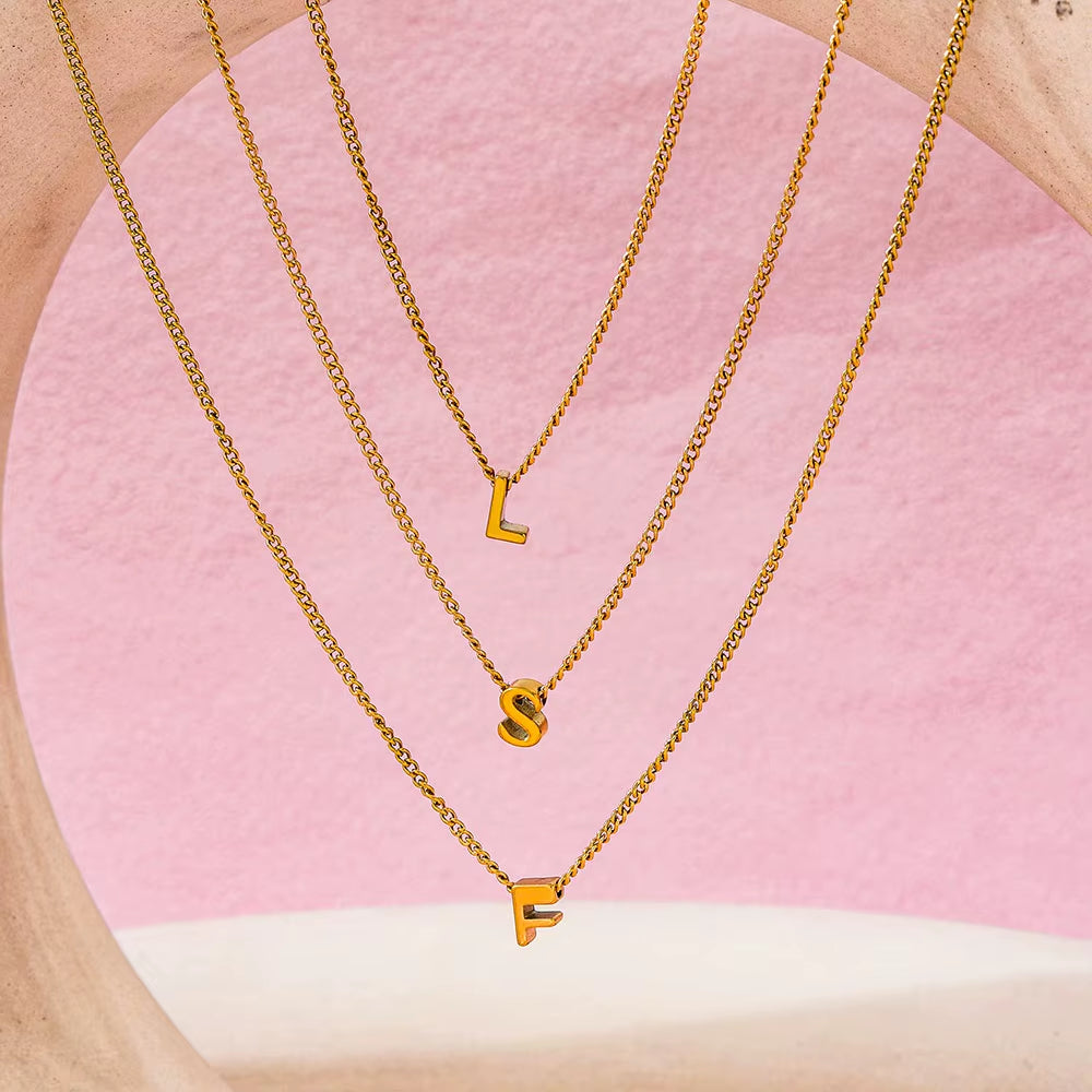 Joolim Jewelry High End 18K Gold Plated Letter Curb Chain Alphabet 26 Letters Pendant Stainless Steel Necklace