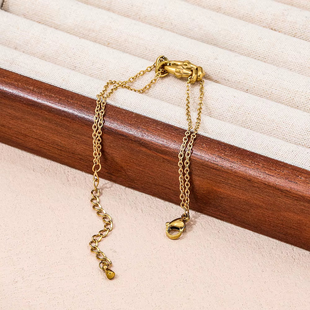 High End Gold Plated Stainless Steel Pig Snout Double-Layer Chain Bracelet for Women Wholesale Jewelry
