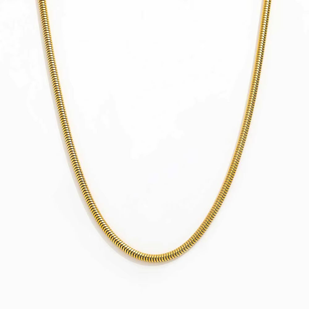 Joolim Jewelry Stylish 18K Gold Plated round Snake Chain Chunky Necklace Stainless Steel Jewelry Wholesale