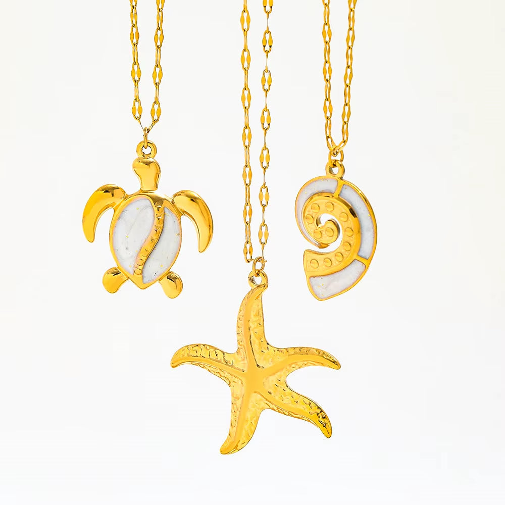 Joolim Jewelry 18K Gold Plated Starfish Sea Snail Turtle Enamel Pendant Necklace Trendy Tarnish Free Gift