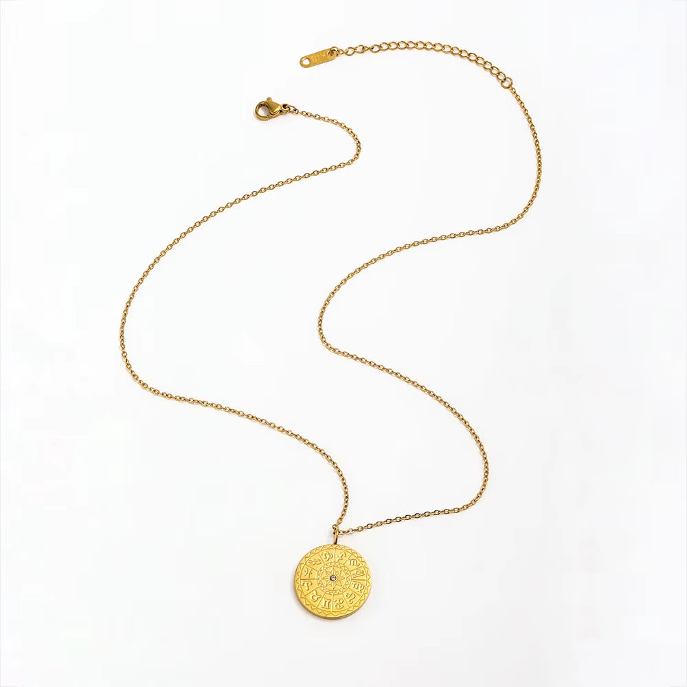Joolim Jewelry 18K Gold Plated Relief Coin Pendant Choker Necklace Stainless Steel Jewelry Wholesale