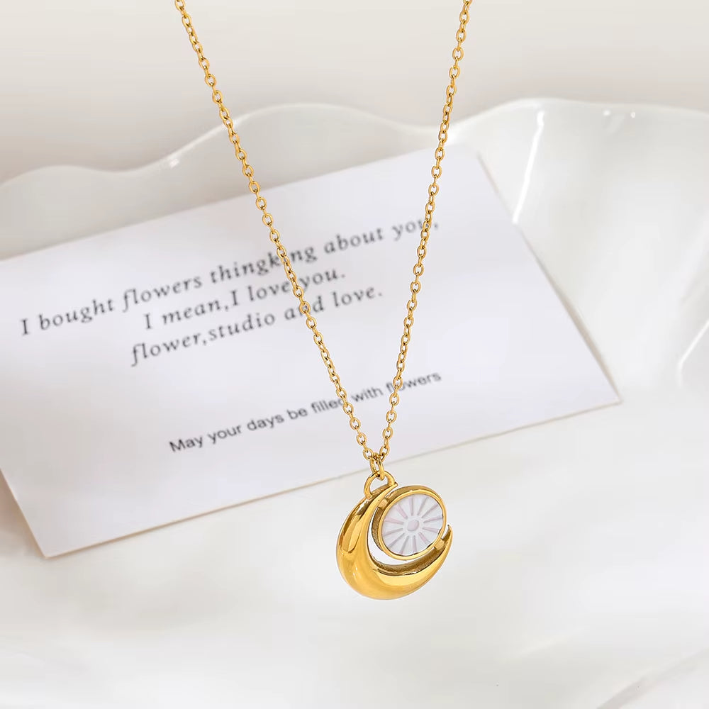 Joolim Jewelry 18K Gold Plated Waterproof&No Fade Fashion Simple Elegant Moon Shell Pendant Necklace Stainless Steel Jewelry