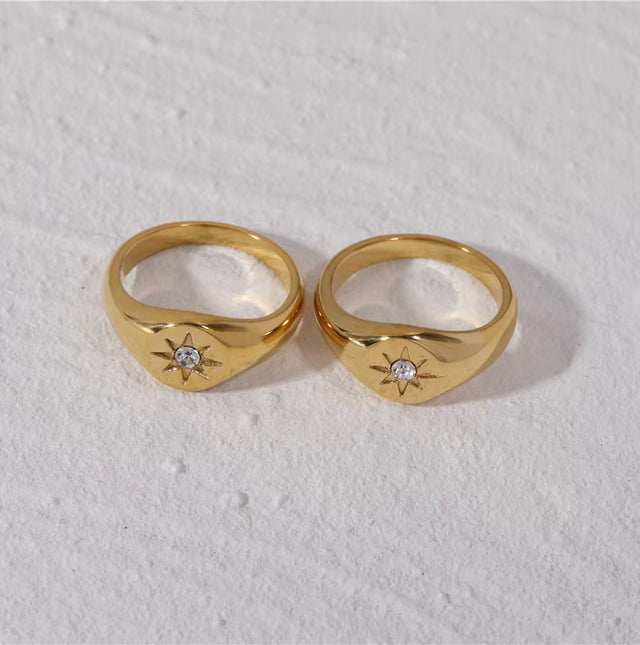 High End 18K PVD Gold Plating Sparkling North Star Stainless Steel Rings Diamond Rings Stainless Steel Jewelry