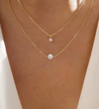 925 Sterling Silver 4 Claws round Single Zirconia Pearl Pendant Double-Layer Necklace Mini Style Silver Fashion Jewelry