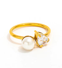 Trendy Fashion Ring with Water Drop Zircon Imitation Pearl 18K Gold Plated High End Stainless Steel for Gift