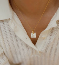 Joolim Jewelry 18K Gold Plated Mosaic Checkered Shell Square Pendant Necklace Stainless Steel Jewelry Wholesale Tarnish Free