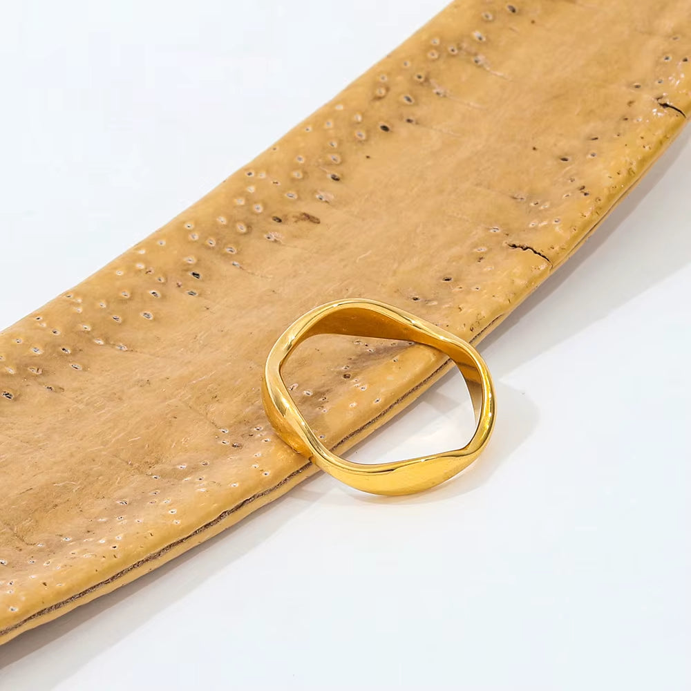 Joolim Jewelry Wholesale High End PVD Waterproof&Non Tarnish Fashion Dainty Arc-Shaped Wave Stainless Steel Ring for Women