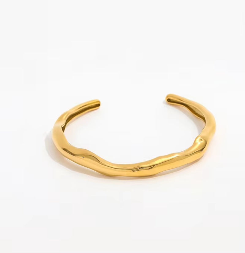 High End 18K Gold Plated Irregular Geometric Curved Ggsimple Cuff Stainless Steel Bracelet Trendy Fashion Jewelry for Women