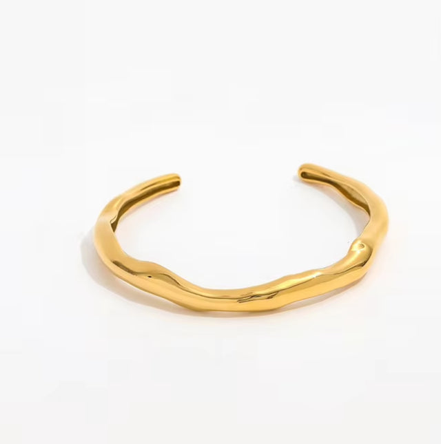 High End 18K Gold Plated Irregular Geometric Curved Ggsimple Cuff Stainless Steel Bracelet Trendy Fashion Jewelry for Women