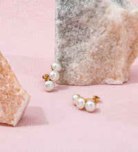 Trendy High Quality PVD 18K Gold Plated 3 Pearl Stud Earrings Stainless Steel Fashion Earring Wholesale