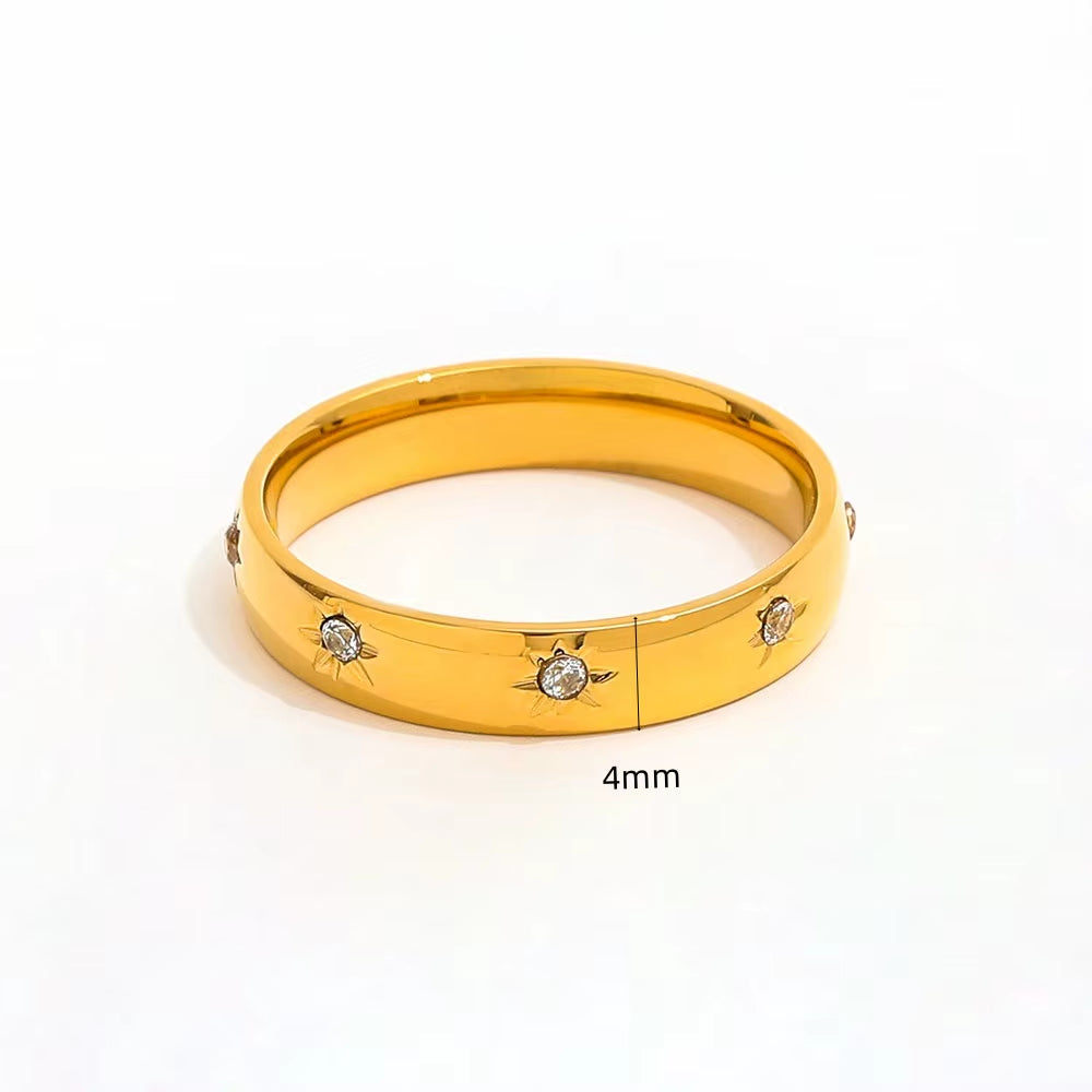 High End 18K Plain Gold Star Zircon Surround Dainty Ring Stainless Steel Trendy Simple Gold Plated Jewelry