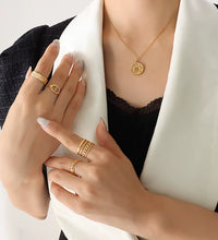 Joolim Jewelry 18K Gold Plated Sun Burst Moon Zirconia Coin Pendant O-Shape Chain Stainless Steel Necklace for Women