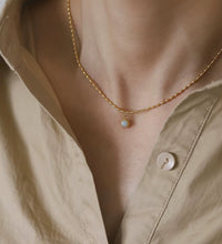 Joolim 18K Gold Plated Mung Bean round Natrual Stone Pendant Bead String Necklace Stainless Steel Tarnish Free Summer Jewelry