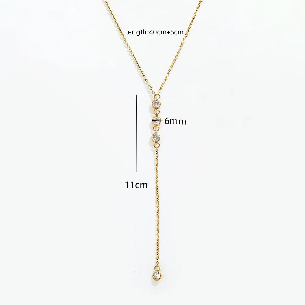 Joolim Jewelry Dainty 18K Gold Plated Stainless Steel Necklace Adjustable Cross Link Chain Y Tassel Zircon Vintage for Gift
