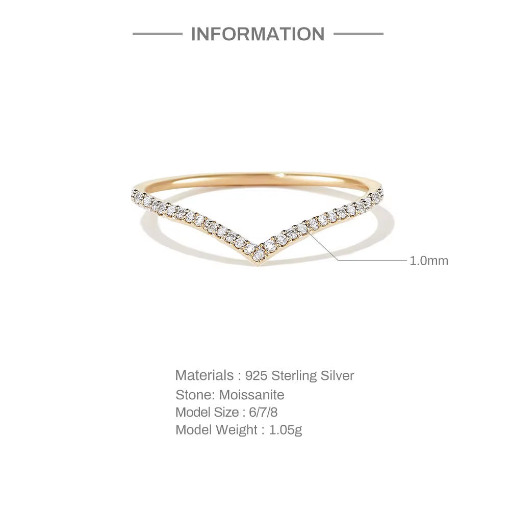 High End Gold Plated Zircon Pave 925 Sterling Silver V Arrow Rings Band Rings for Women Silver Jewelry