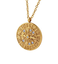 JOOLIM High End Stainless Steel Zirconia Zodiac Pointer Coin Pendant Necklace 18K Gold Plated Jewelry Wholesale