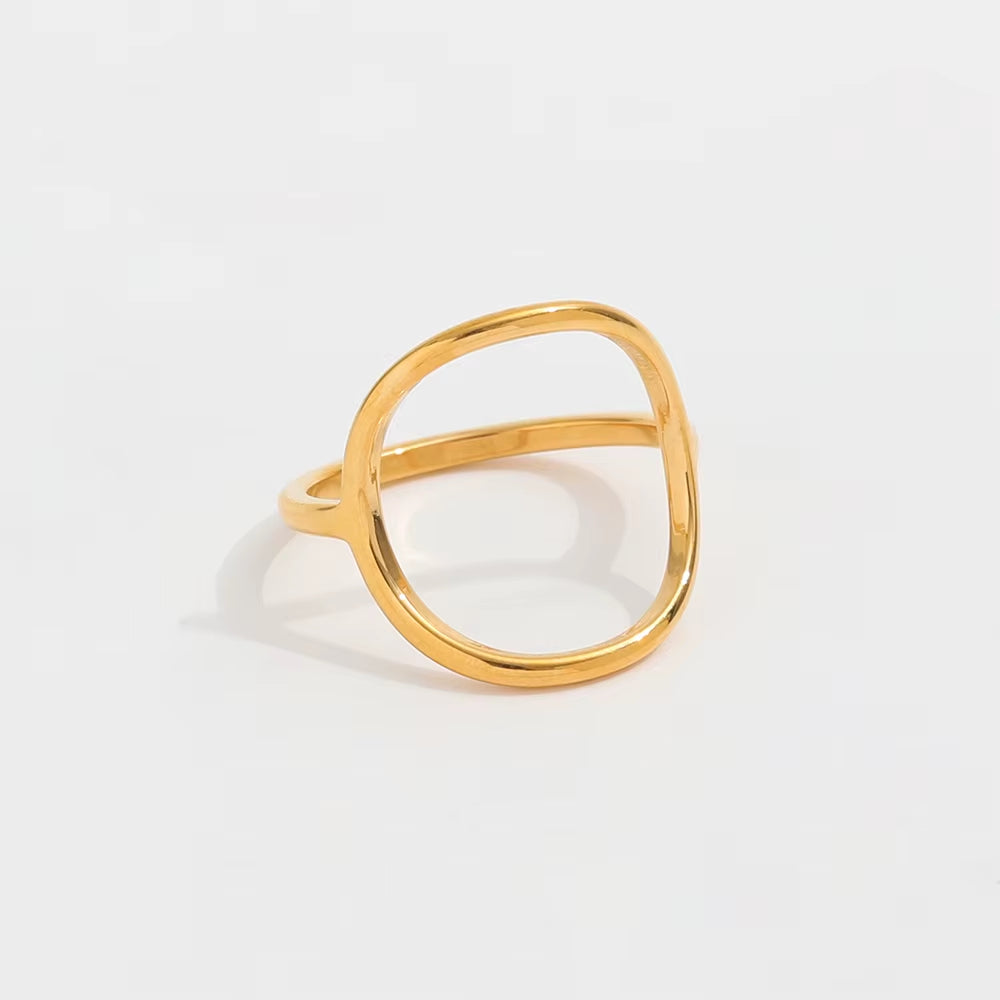 High End 18K Plain Gold Simple Large Circle Rings Stainless Steel Trendy Simple Gold Plated Jewelry