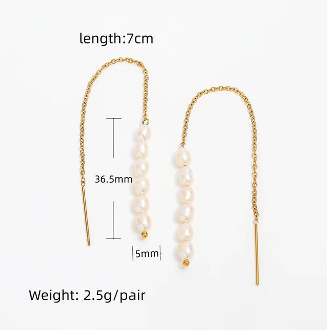 New Trendy Earring 18K Gold Plated Pearl Chain Tassel Drop Earrings for Women Stainless Steel Wholesale Piercing Jewelry