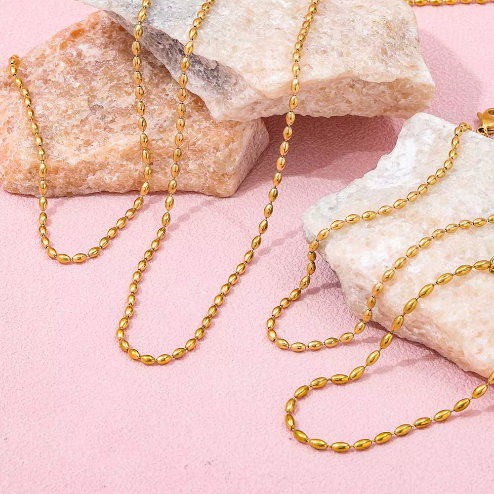 JOOLIM 18K Gold Plated Stainless Steel Necklace High End Dainty Chain Olives Beads Strings Fashionable Trendy Party Gifts