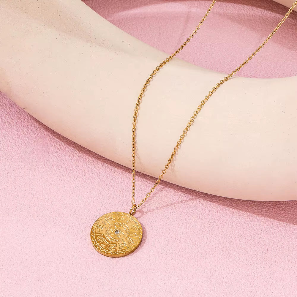 Joolim Jewelry 18K Gold Plated Relief Coin Pendant Choker Necklace Stainless Steel Jewelry Wholesale