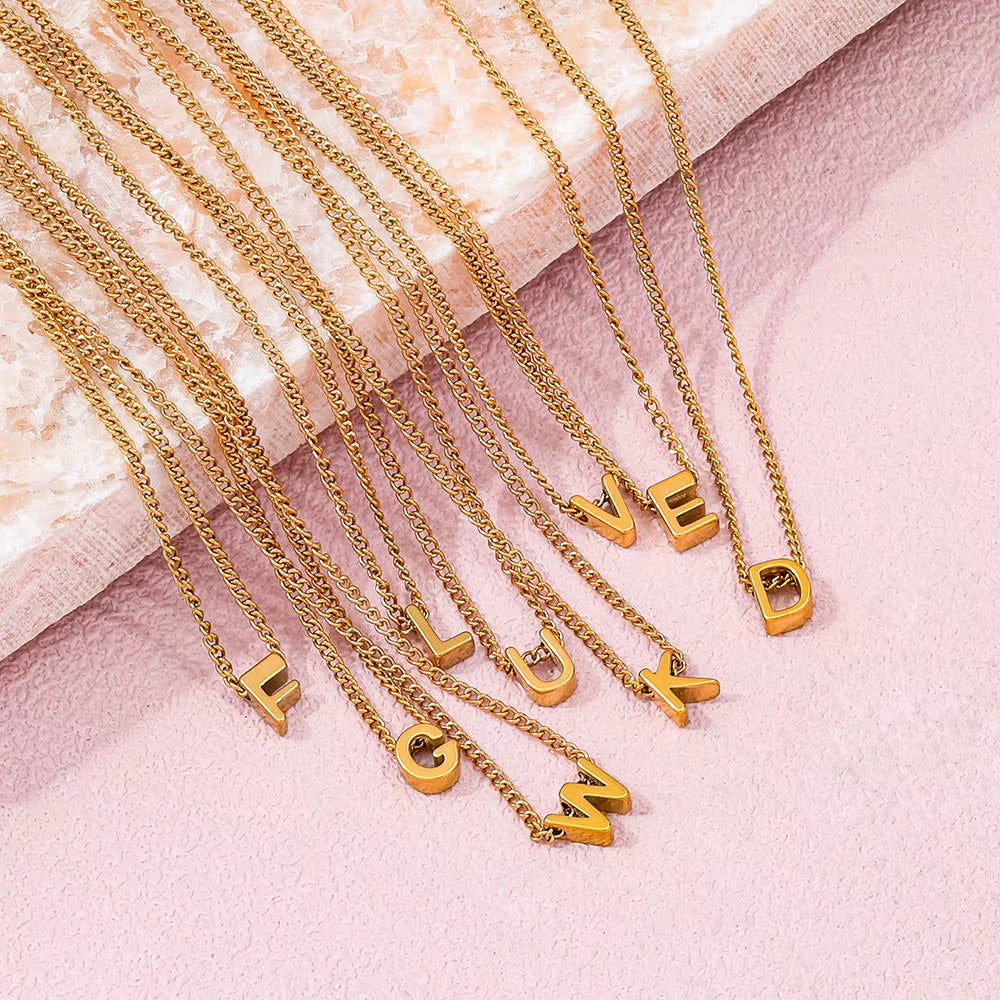 Joolim Jewelry High End 18K Gold Plated Letter Curb Chain Alphabet 26 Letters Pendant Stainless Steel Necklace