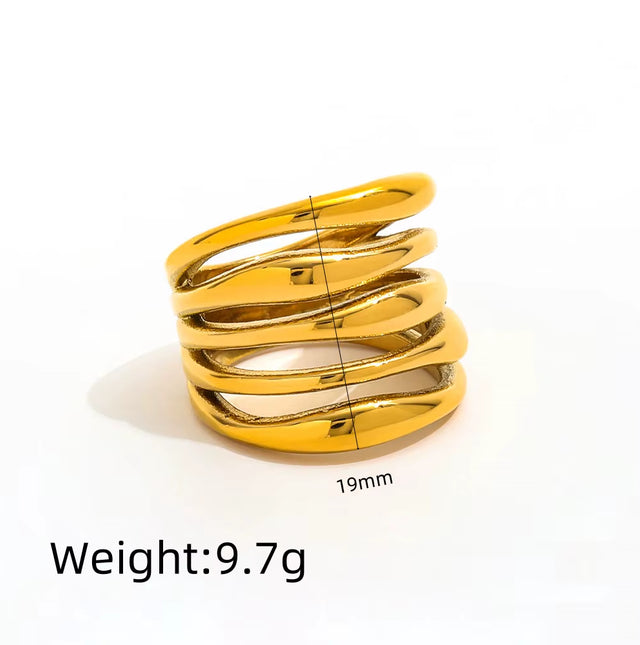 Tarnish Free High End 18K Gold Plated Hollow Multi-Layer Statement Band Ring for Women Stainless Steel Jewelry Gift Wholesale