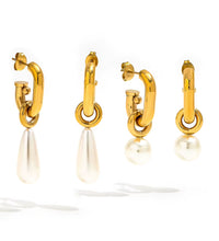 Joolim 18K Gold Plated Wholesale No Fade Elegant Detachable Teardrop round Pearl Hoop Earring Stainless Steel Jewelry