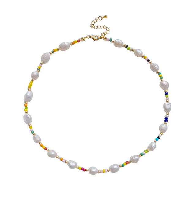 Hainon Stainless Steel Necklace Pearl Colored Rice Bead Collarbone Chain Pendant Necklace